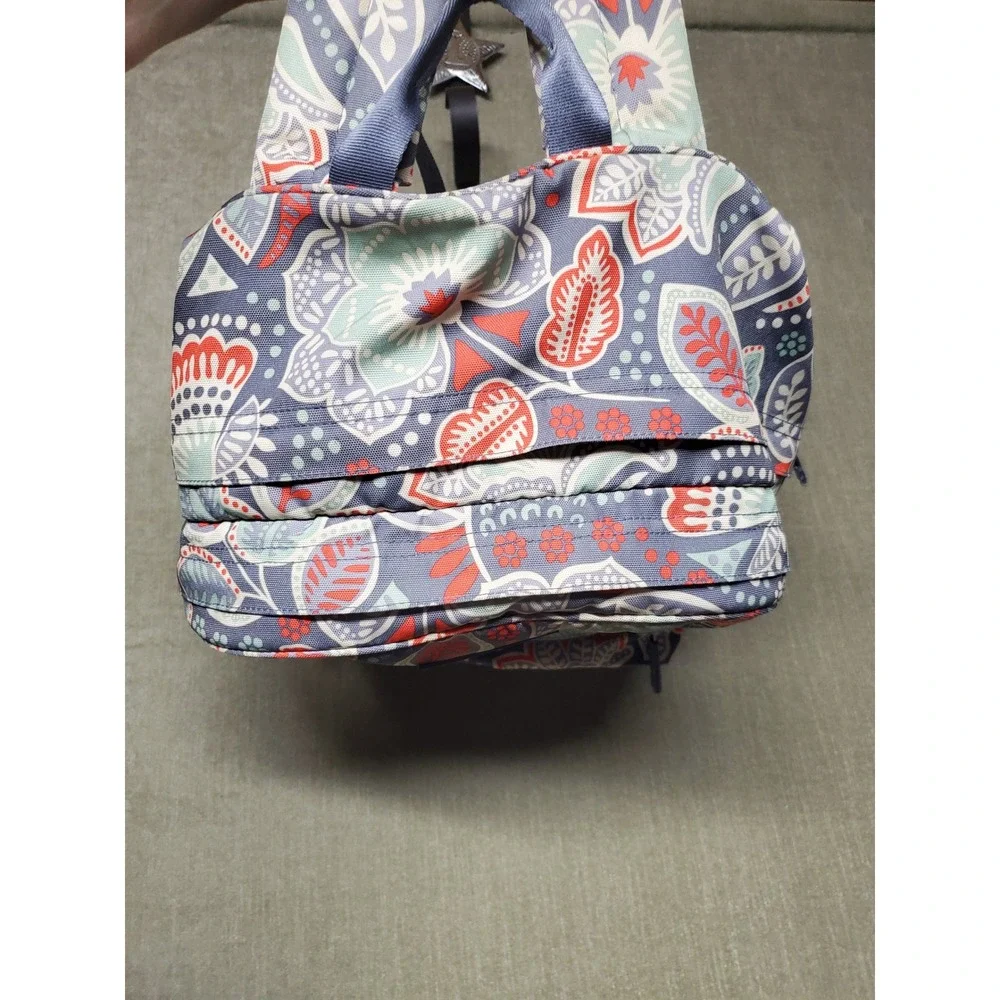 Vera Bradley Nomadic Floral Lighten Up Backpack Gray Coral Mint Canvas Bag